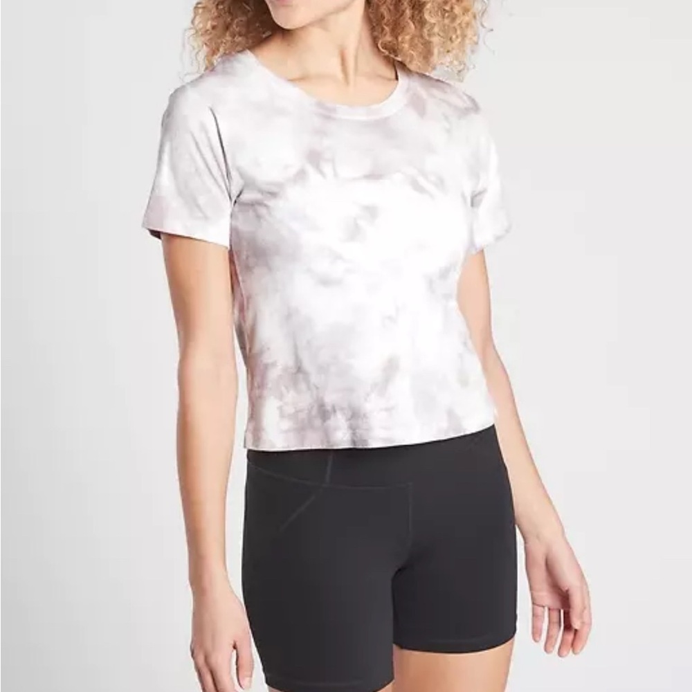 ATHLETA GRAY TIE-DYE SHORT SLEEVE ORGANIC DAILY CREW CROPPED TEE Sz XL